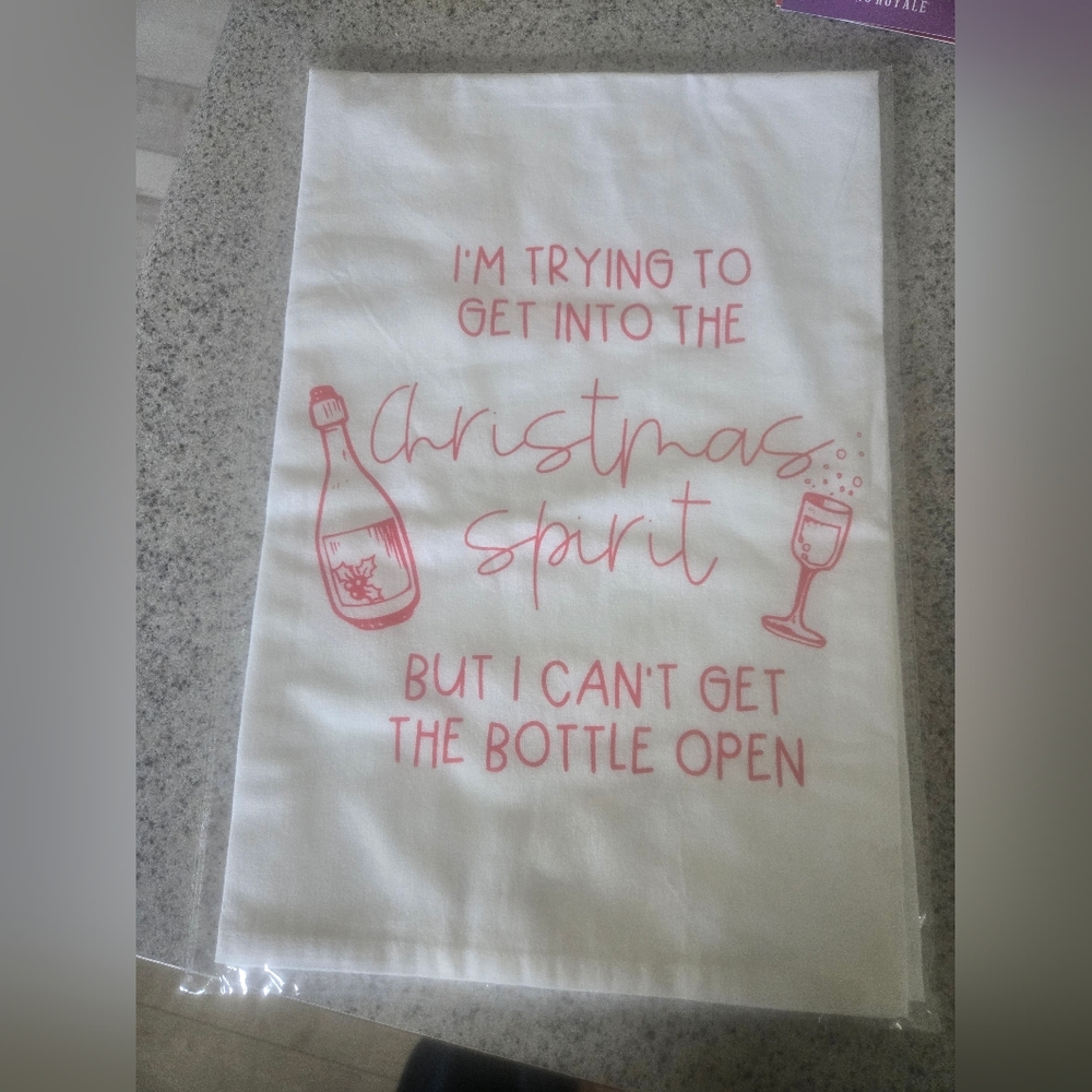 Funny Christmas kitchen tea towel White And Red. New In Package